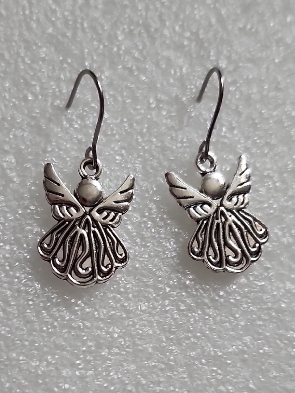 Hand Crafted Silver-Tone Angel Drop Earrings